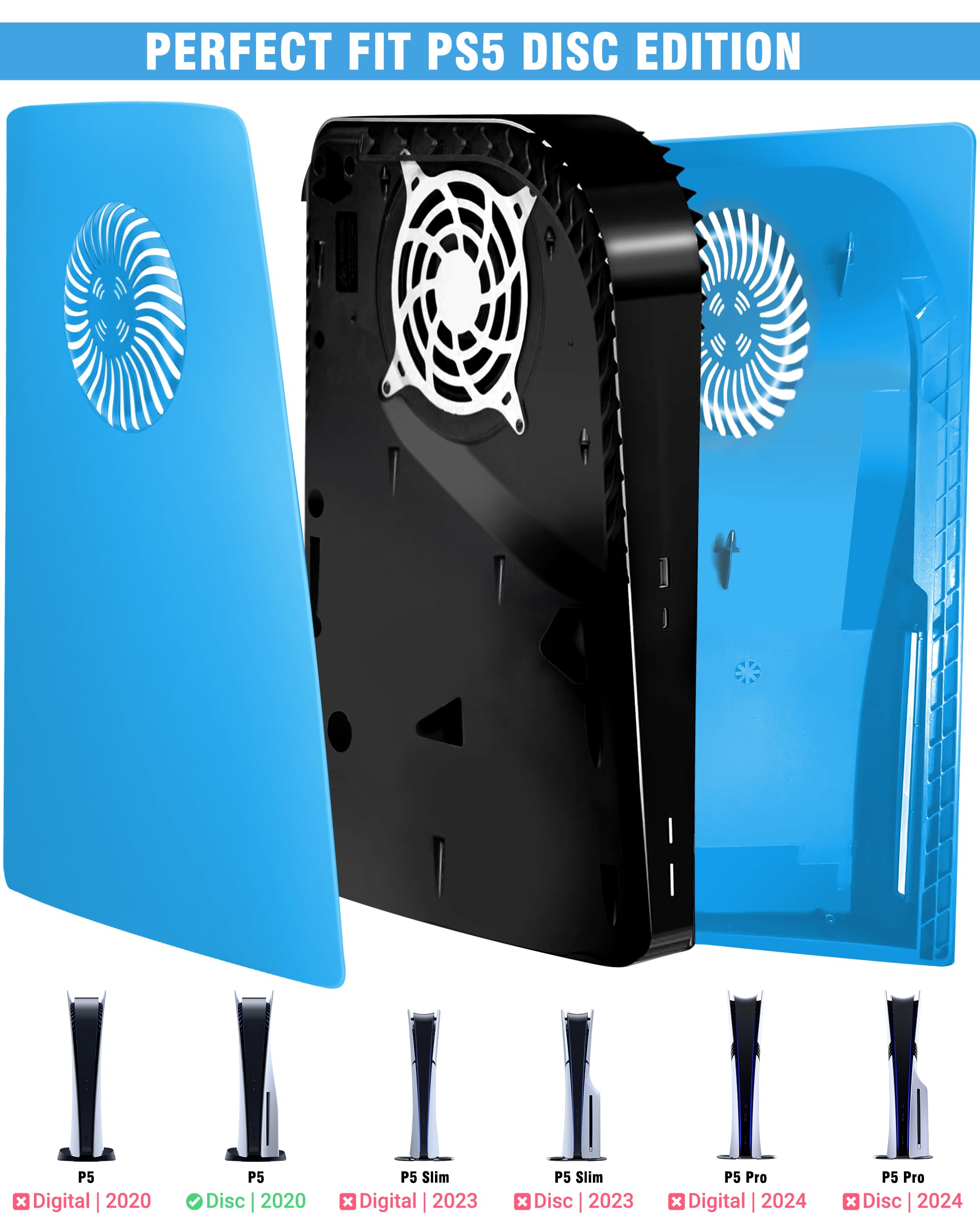 Joso Faceplate pour PS5 Disc Edition, Anti-Scratch boîtier de Remplacement étanche à la poussière, Cover Skin fit pour Console PS5 (CD-ROM) avec évent de Refroidissement