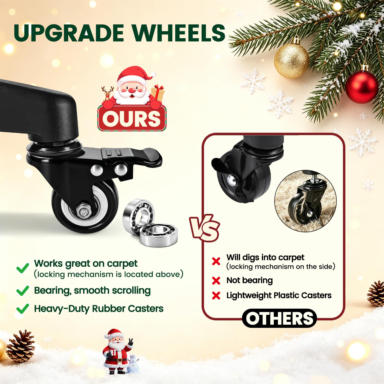 Base de repuesto para árbol de Navidad artificial rodante con ruedas, soporte universal resistente para árbol de Navidad de hasta 7.5 pies