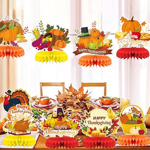 Miniatura 7 de Centro de mesa de Acción de Gracias, 9 piezas, decoración de mesa de otoño, calabaza, pavo, panal, Acción de Gracias, centro de mesa para decoración