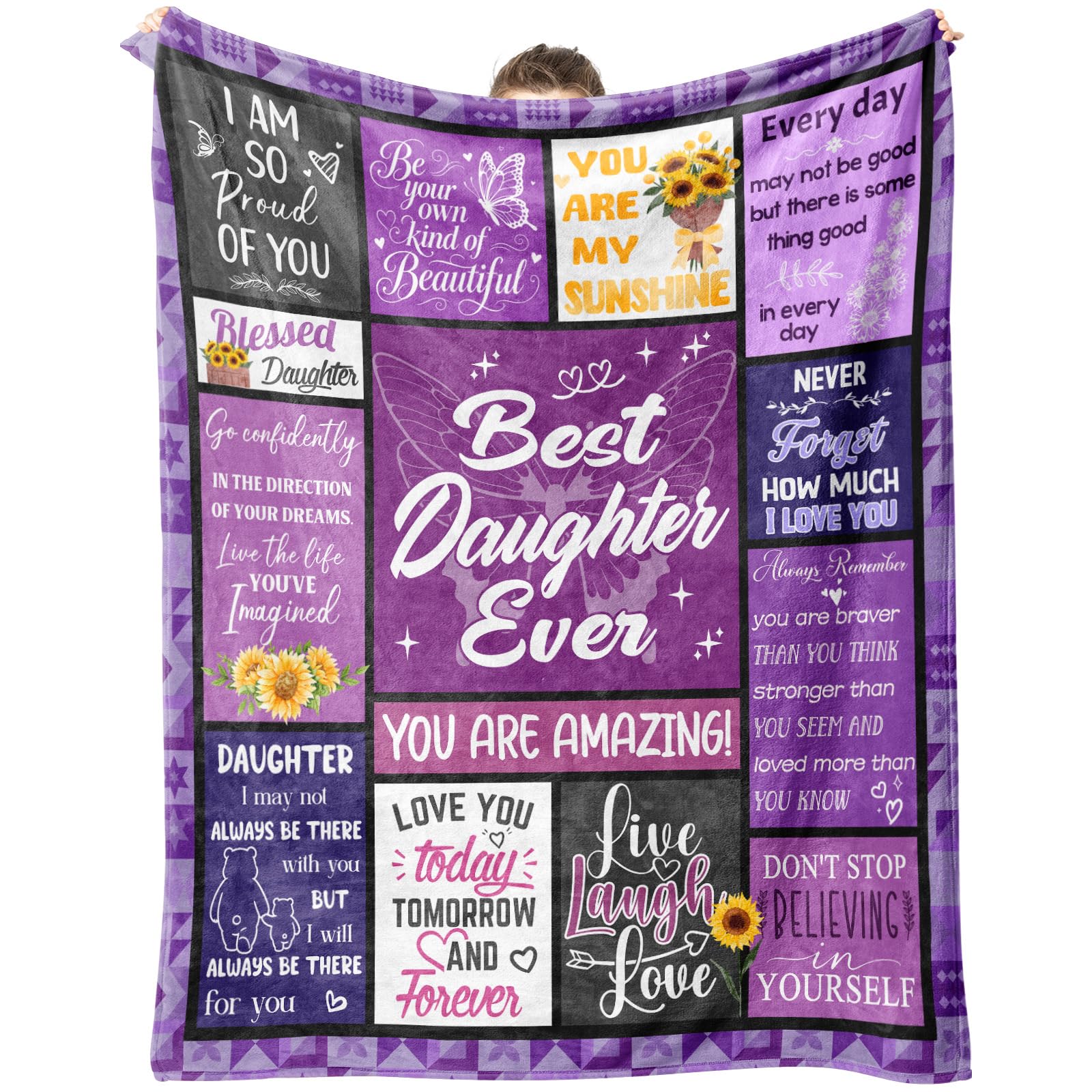 CSSGUOTOU Daughter Gifts, Gifts for Daughter Throw Blanket 150x130cm from Mum or Dad, Soft Cozy Flannel Blanket for Birthday Christmas Graduation Gift, Sofa Bed Camping Travel