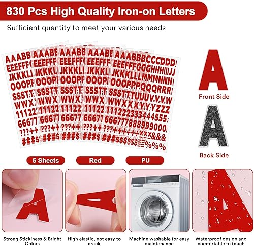 Miniatura 3 de 5 hojas, 820 letras y números para planchar para ropa, letras de vinilo para planchar de 1 pulgada con letras de transferencia de calor de la A a la