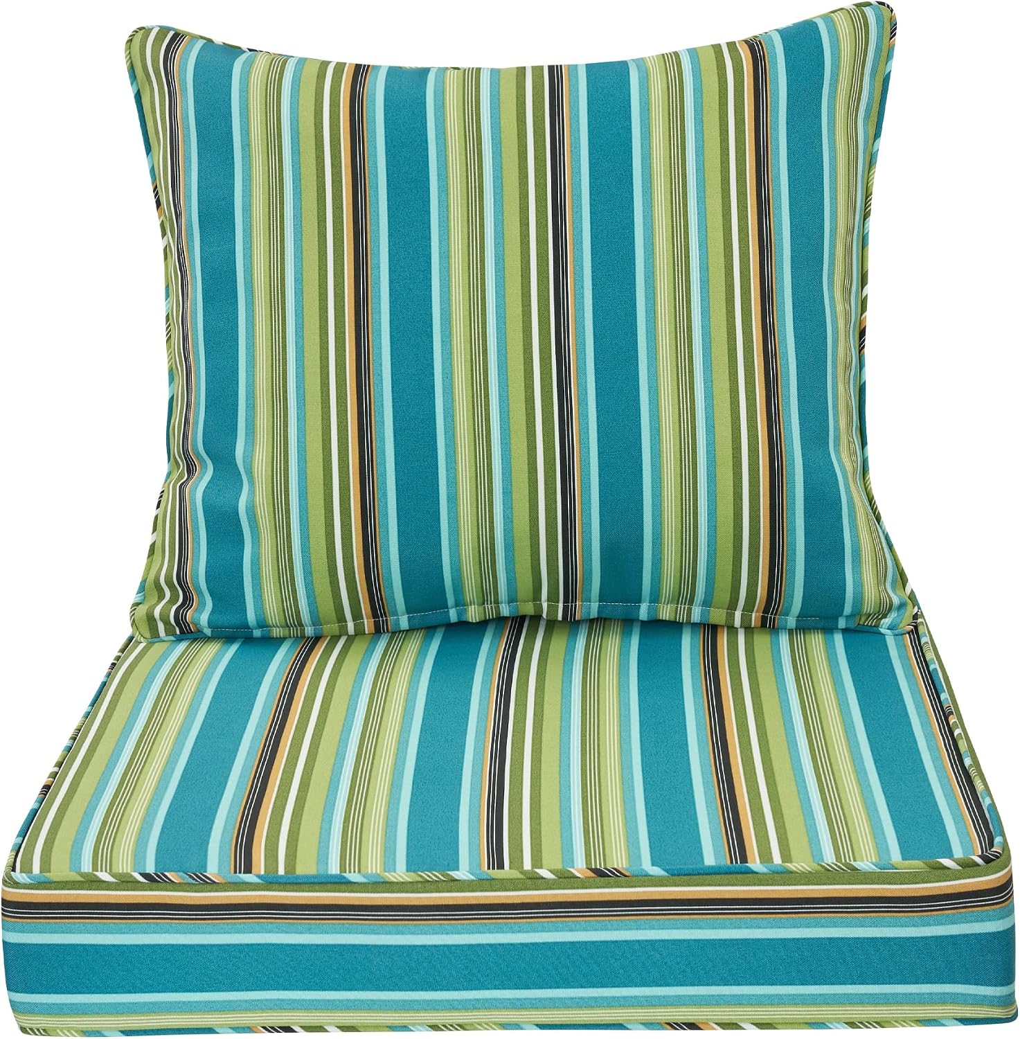 Outdoor Deep Seat Cushion Set 24 x 24 Inch, Waterproof Patio Furniture Cushions with Removable Cover, Outdoor Chair Cushions for Couch, Sofa and Patio Chairs, Green Stripe