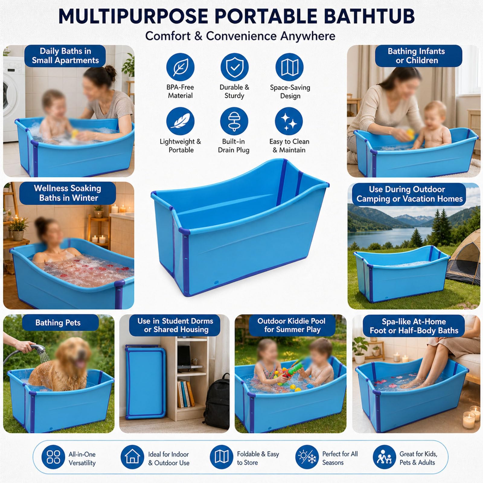 Faltbare Badewanne, Freistehend Badewanne FüR Baby Erwachsene, Flacher, Stabiler Boden; Kippsicher Im GefüLlten Zustand, FüR Dusche, Kleines Badezimmer Pink