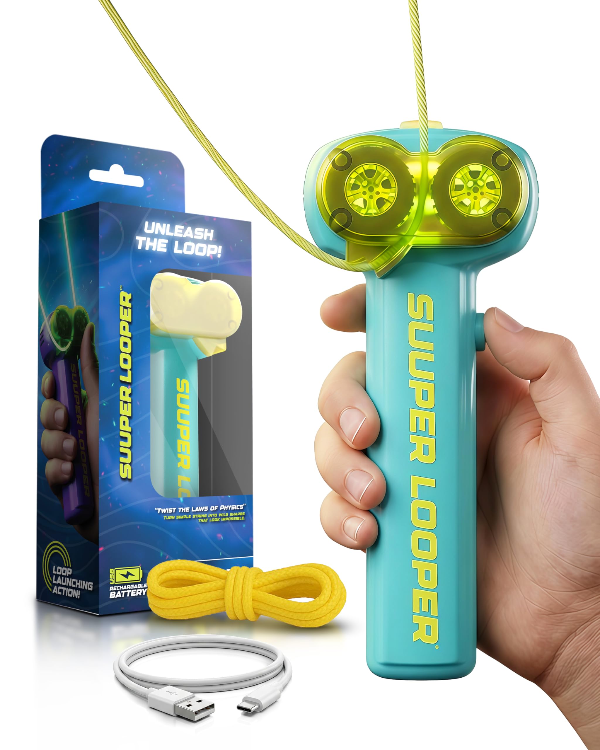 Tygatec Super Looper Rope Launcher Toy - Glow in the Dark Toy, Create Endless Shapes and Tricks, Luminous String with LED, Perfect for Gifting (Blue)