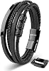 SERASAR Premium Leather Bracelet for Men - Magnetic Stainless Steel Clasp in Black, Silver and Gold - With Jewelry Box - Great Gift Idea