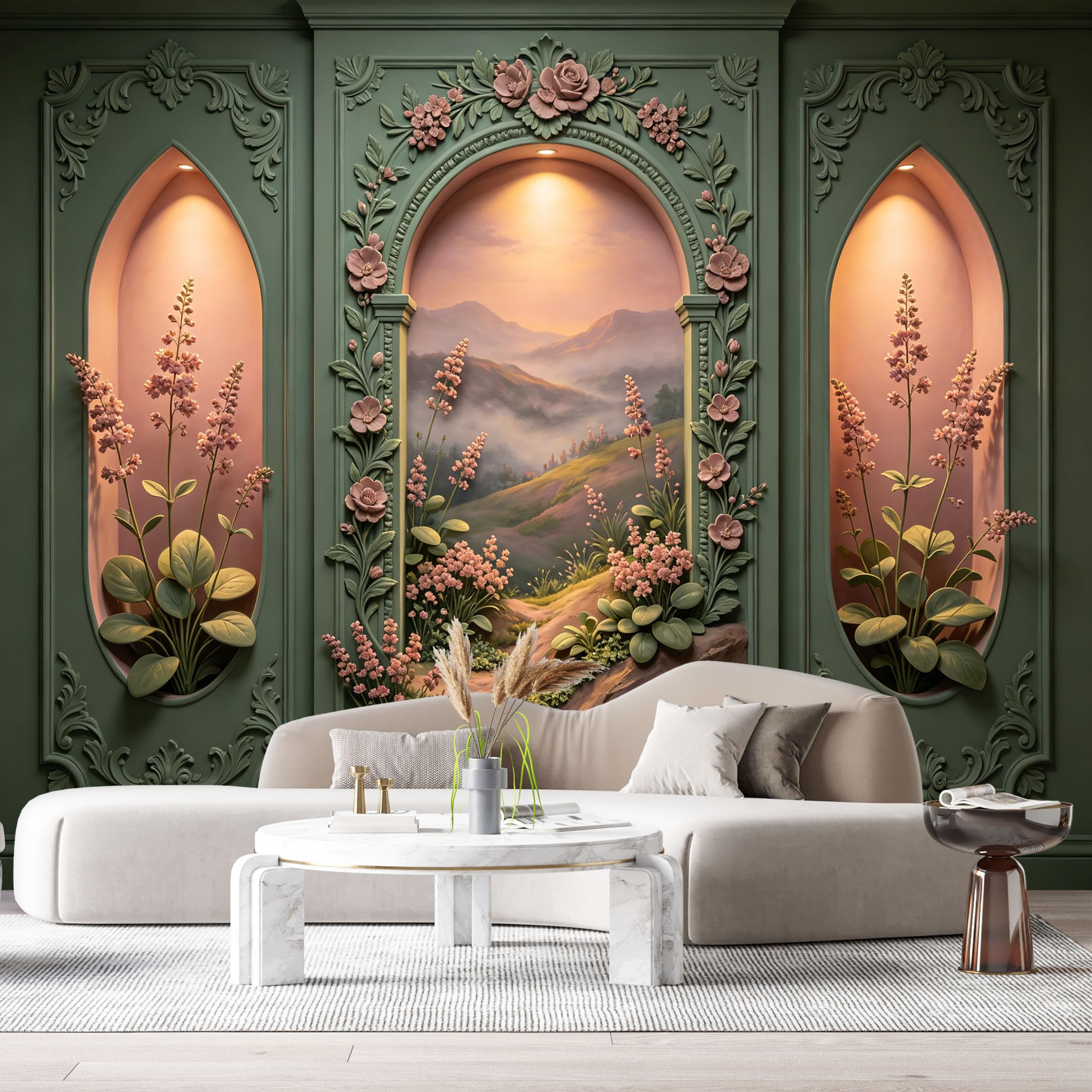 Custom Size Wall Murals Gothic Floral Landscape Pink Roses Botanical 3D Trompe L'Oeil SelfAdhesiveWall Fabric Removable Wallpaper Wall Decor for Living Room Bedroom Bathroom