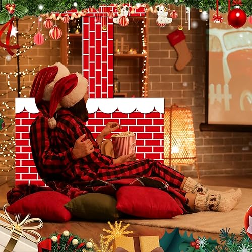 Miniatura 6 de Juego de 22 piezas de chimenea de cartón de Navidad 3D, centro de mesa falso, telón de fondo de Navidad para decoración de fondo de fiesta de