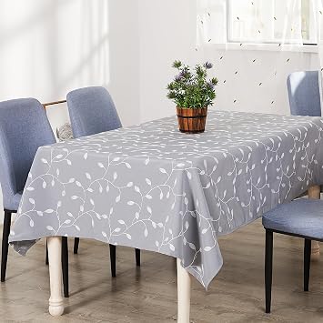 Molaxhome Table Cloths Rectangle Grey Cotton 55x86,Leaf Embroidered Dust-Proof Tablecloths for Kitchen Dinning Table 53Wx53L, Grey