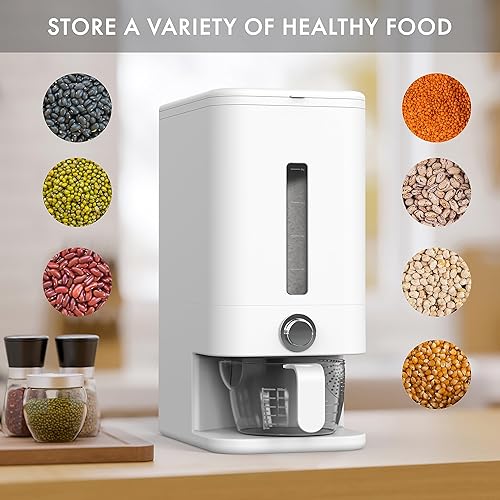 Miniatura 2 de Dispensador de arroz de 25 libras, recipiente hermético para granos y arroz con dispensación, taza medidora y esponja fácil de usar, contenedor de