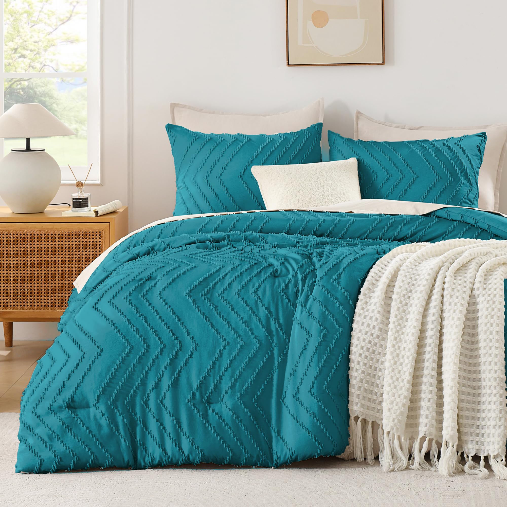 Andency Turquoise California King Comforter Set, 3 Pieces Boho Bed Set