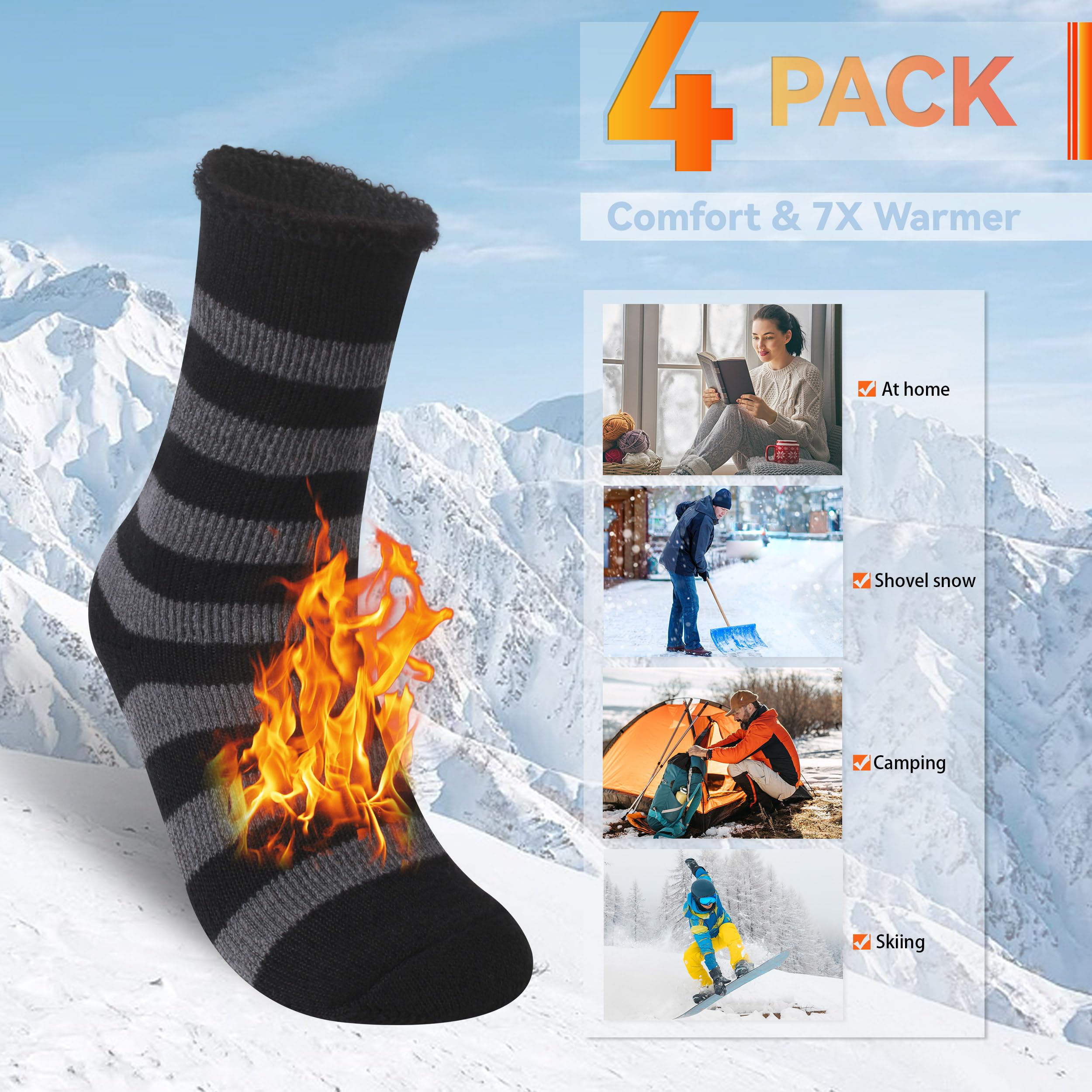 Sunew Calcetines térmicos cálidos, paquete de 4, calcetines térmicos de invierno para hombre y mujer, para esquí al aire libre