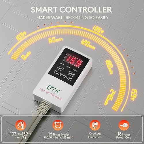 Vista 6 de UTK® Almohadilla térmica de infrarrojos lejanos Jade para aliviar el dolor, medio (21 pulgadas x 31 pulgadas)