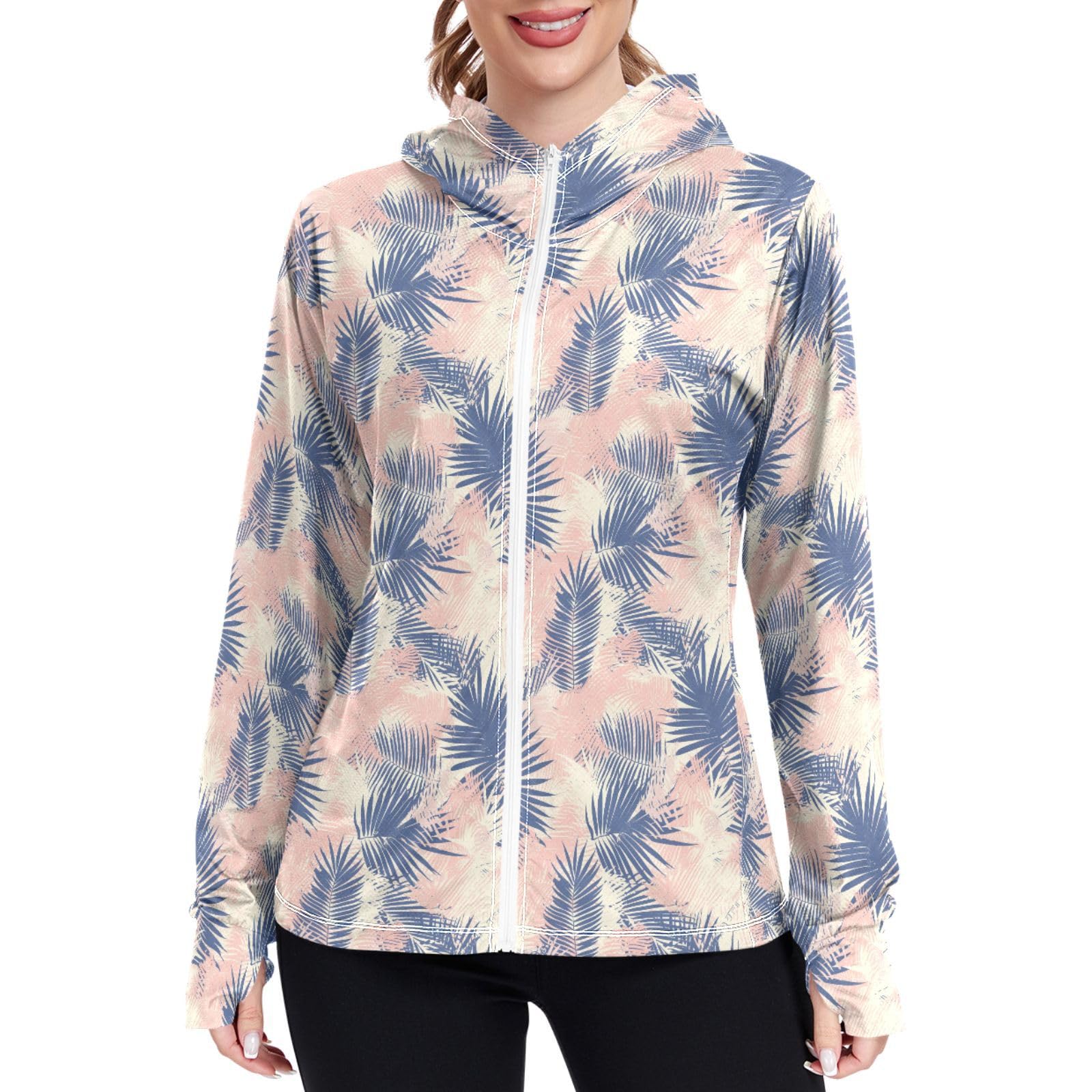 Womens Sun Protection Hoodie Jacket Lightweight Zip Up Jackets for Women UPF 50+ Clothing for Hiking Golf Cycling XL Modern Tropical Plam