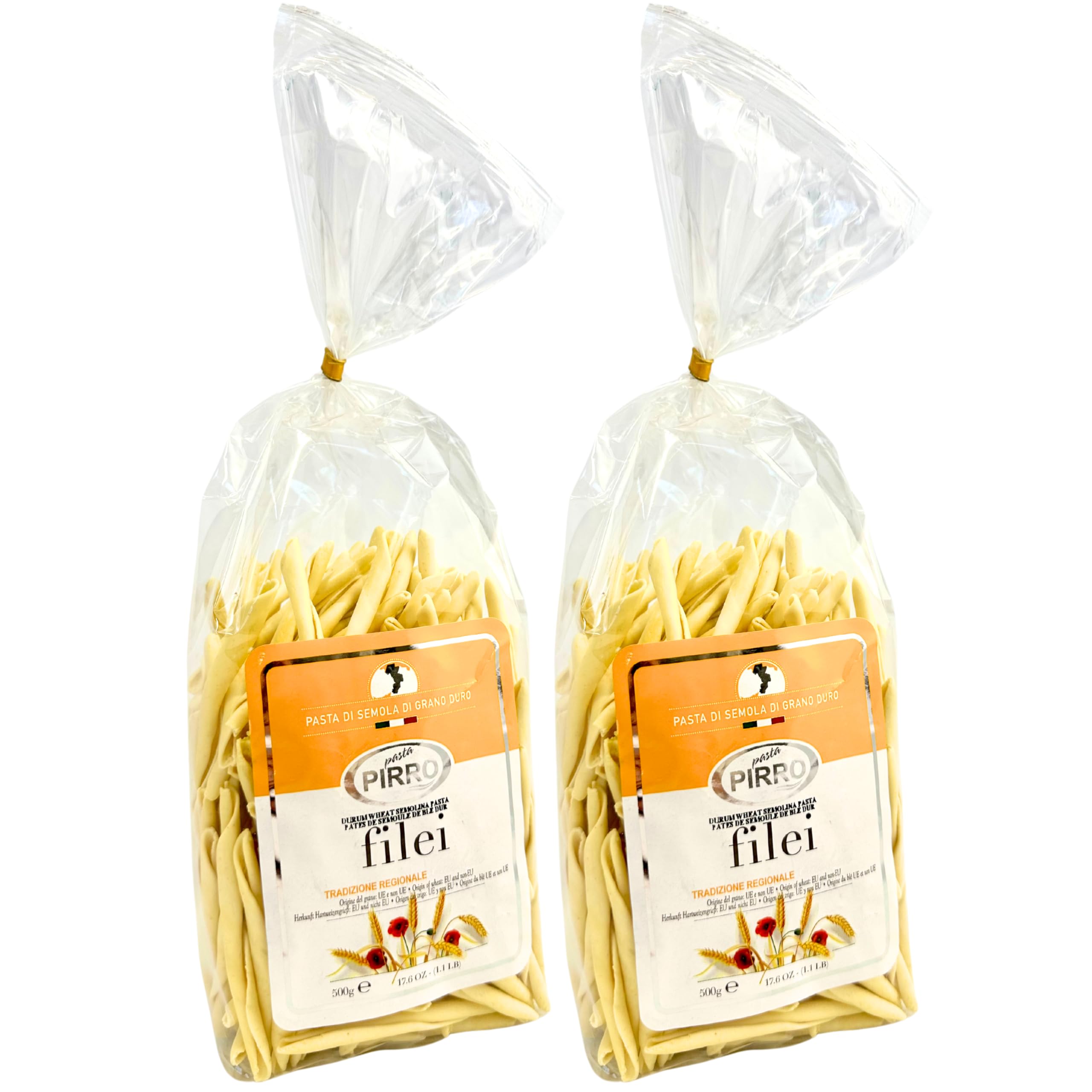 Pasta Pirro Filei Calabrese Busiate Pasta from Italy 17.6 oz. (500g)(Pack of 2) Trofie - Gemelli - Twisted Strozzapreti - Maccheroni Calabresi - Durum Wheat Semolina - Spiral Fusilli - Slow Dried