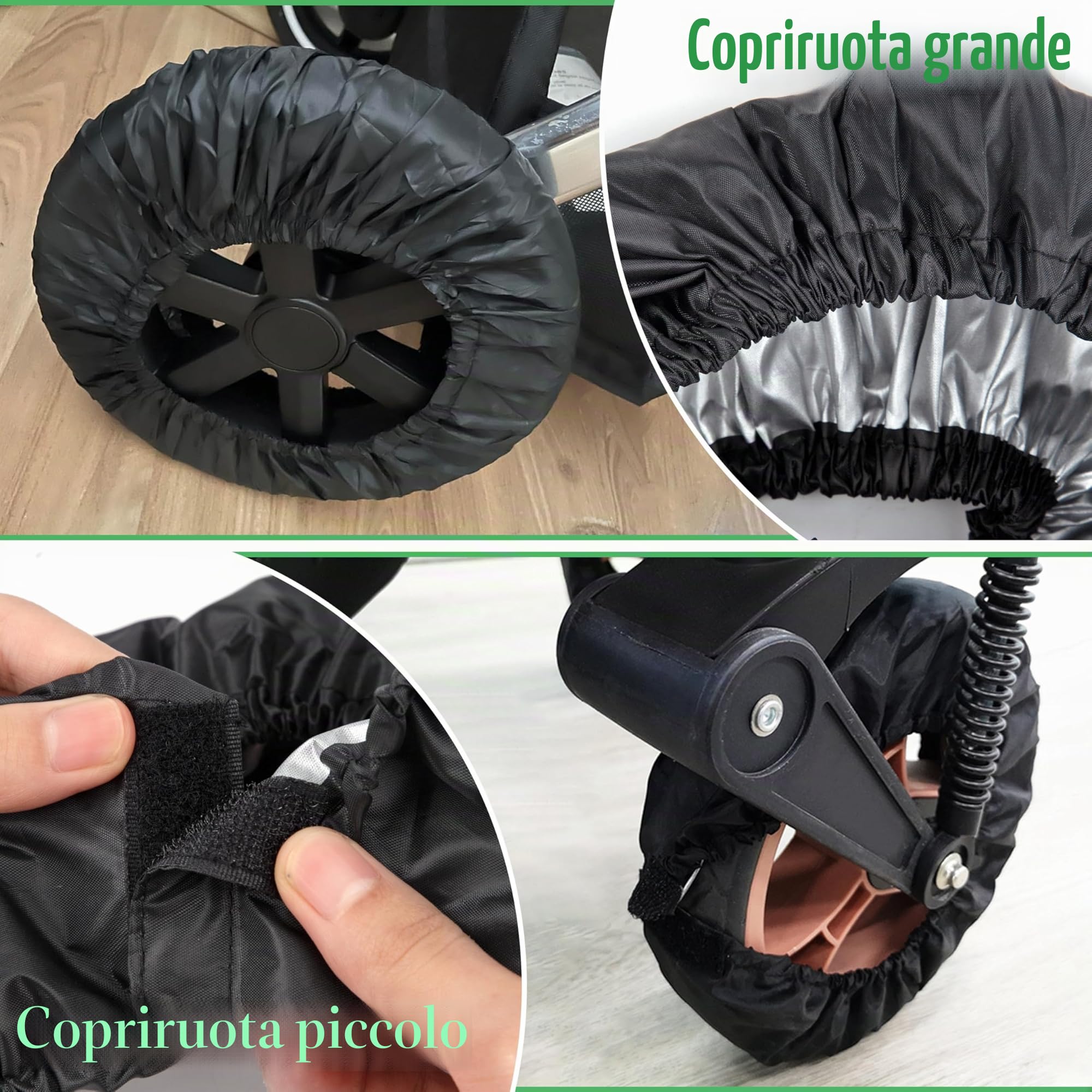 Copertura per ruota per bambino, copertura di protezione della ruota del passeggino, impermeabile, copertura della ruota per passeggino, 4 pezzi, nero
