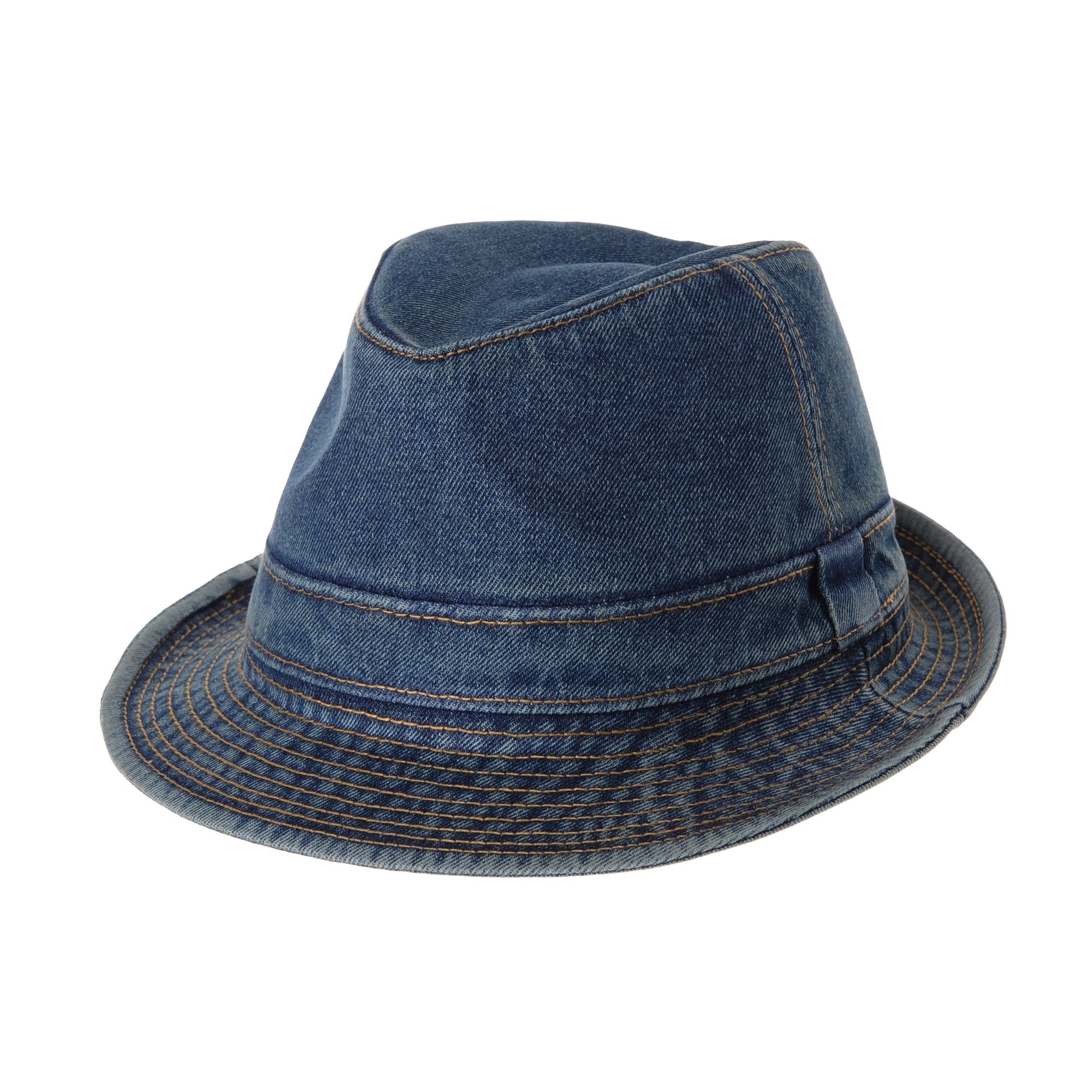 WITHMOONS Denim Fedora Hat Plain Stitch Washed Short Brim DW6646 (Darkblue, L)