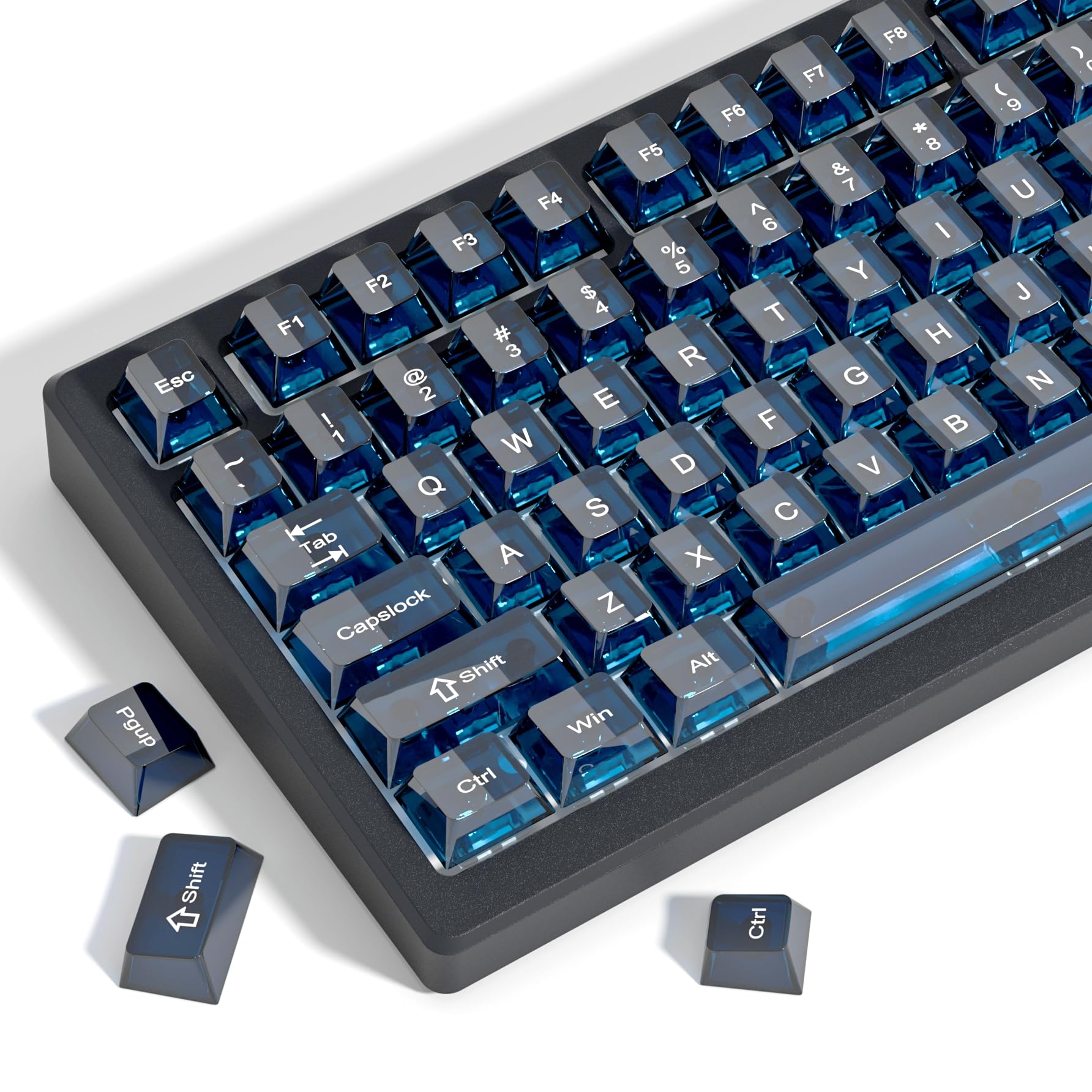 dagaladoo Dark Blue Clear Keyboard keycaps,Transparent keycaps 60 75 100 Percent,Crystal Jelly Key Cap Set,Shine Through Key caps.,Cherry Profile Key caps for Mx Switches Mechanical Keyboard