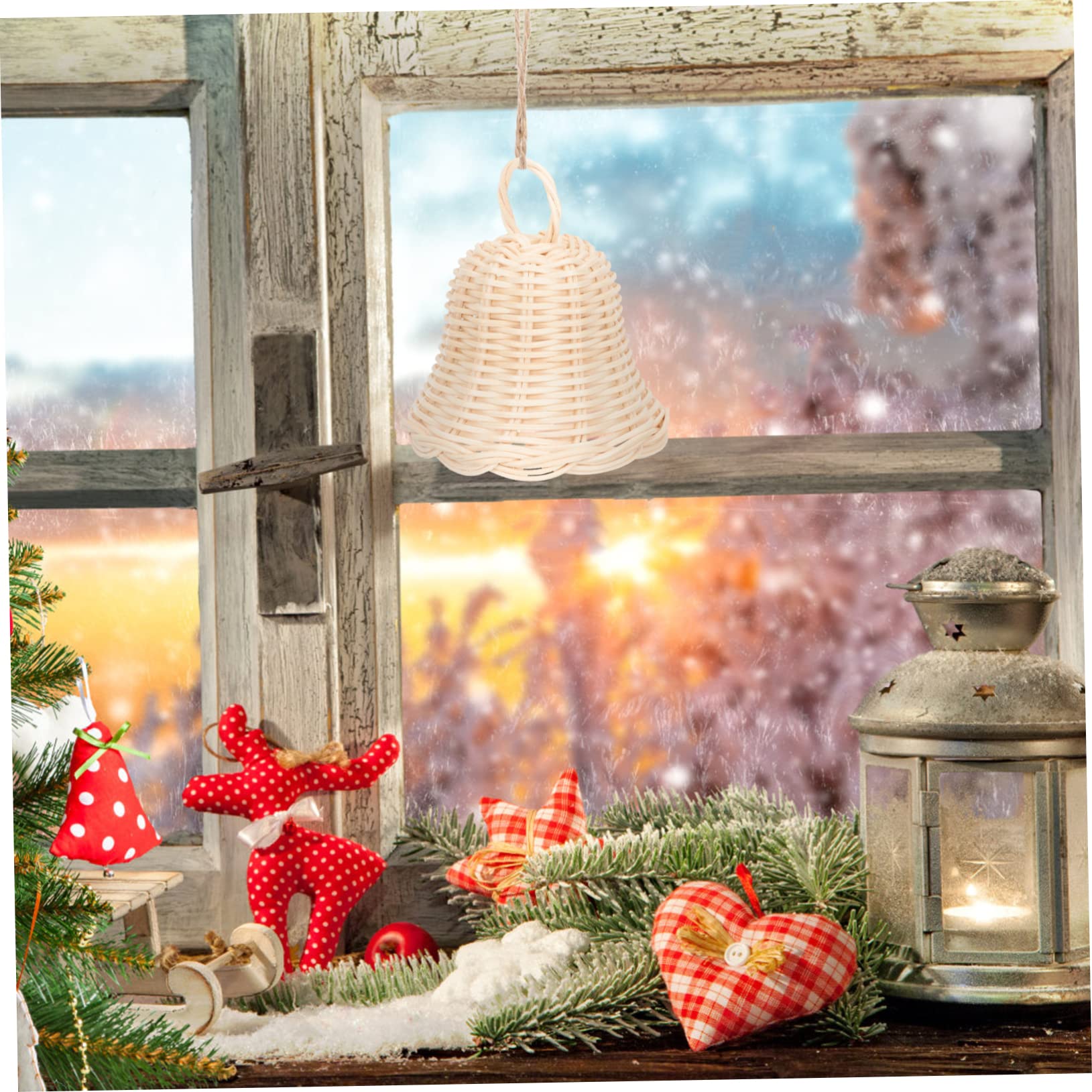 Ciieeo 5 Piezas Decoraciones Navideñas Colgante De Escena De Bricolaje Pequeñas Campanas De Navidad Adorno De Árbol De Halloween Campana De Vacaciones Campanas Pastando Mimbre Indonesio