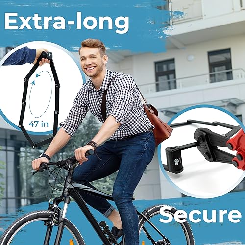 Miniatura 2 de WIDDER Cerradura plegable de seguridad muy larga de 47 pulgadas  Cerradura plegable para bicicleta con 4 llaves y soporte de montaje en marco, sin