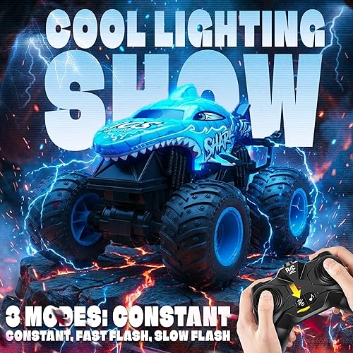 Miniatura 3 de BEZGAR Juguetes de Camiones Monstruo - Camión Monstruo de Control Remoto con Luz y Música, Juguetes de Dinosaurios para Niños, Camión RC a Escala