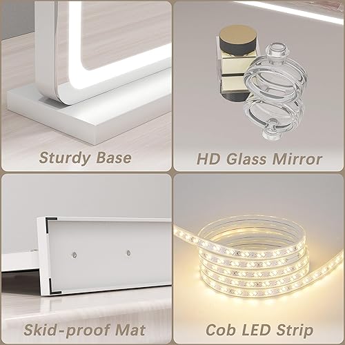 Miniatura 7 de ROLOVE Espejo de tocador con luces, 32 x 22 pulgadas, espejo de tocador grande iluminado con 3 modos regulables, espejo de maquillaje LED, aumento