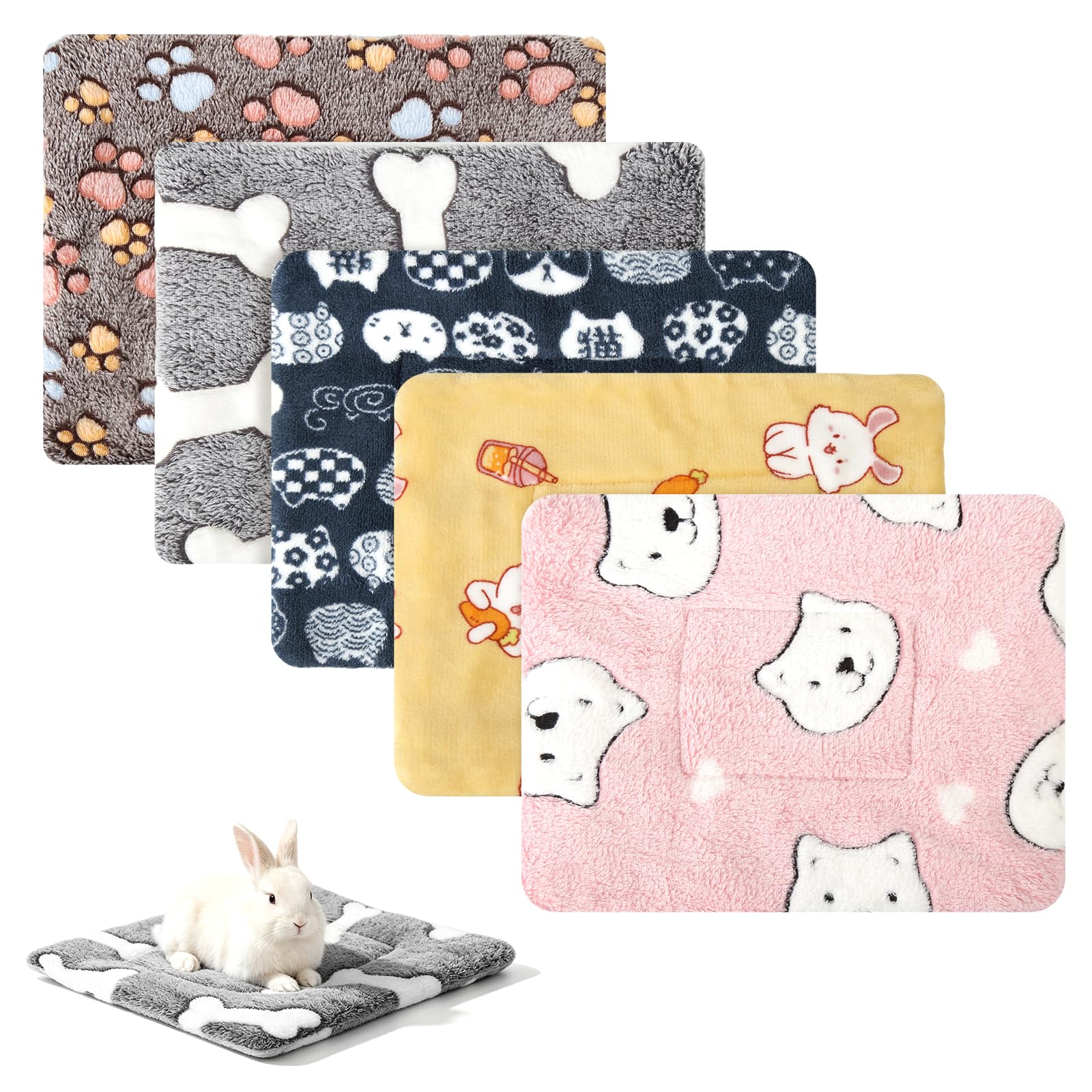 TianFukj 5 Pcs Guinea Pig Bed, 32×25cm, Flannel, 5 Styles, Washable