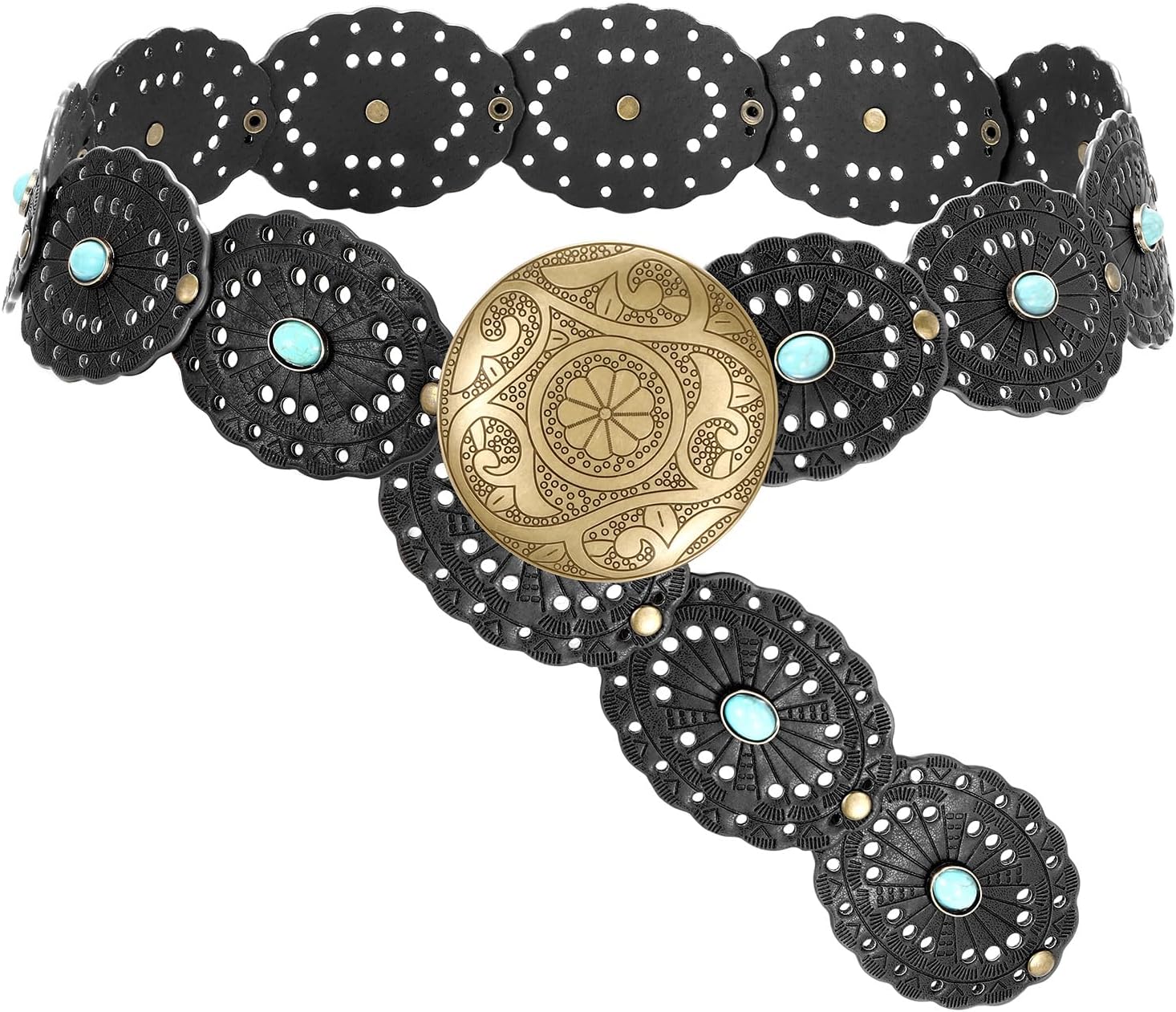 SUOSDEY Wide Western Disc Belt with Turquoise Women Cowgirl Cowboy Boho Country Leather Belts for Jeans Dress, Width 2.36"