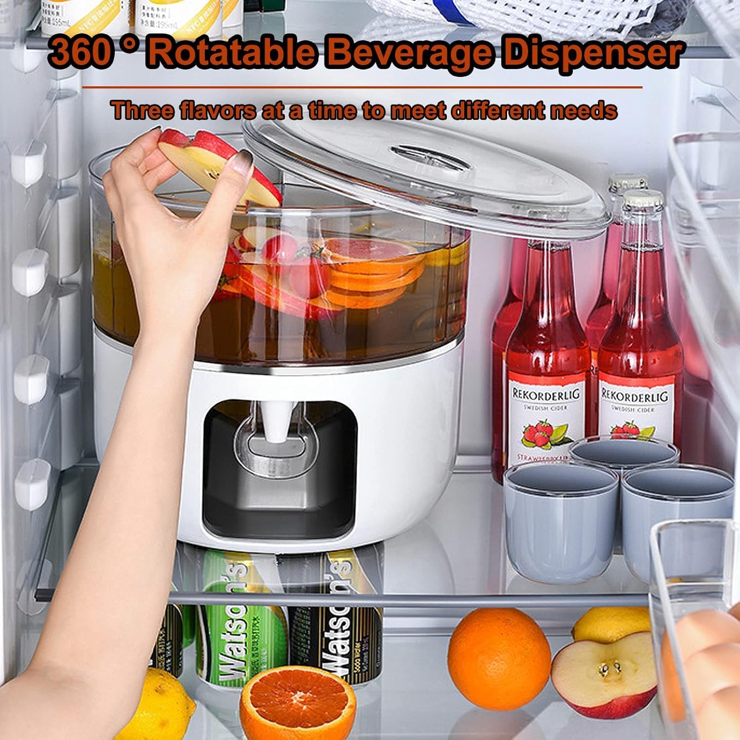 AMPLIN 3 Compartment Rotatable Cold Jar, Refrigerator with Faucet, Large Capacity 5L Juice Drink Dispenser, Beverage, Juice Dispenser, Drink Dispenser, Clear Iced Beverage Dispensers 1