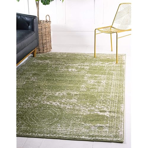 Unique Loom Bromley Collection Area Rug - Wells (7' 10" x 10' Rectangle, Green/ Ivory)
