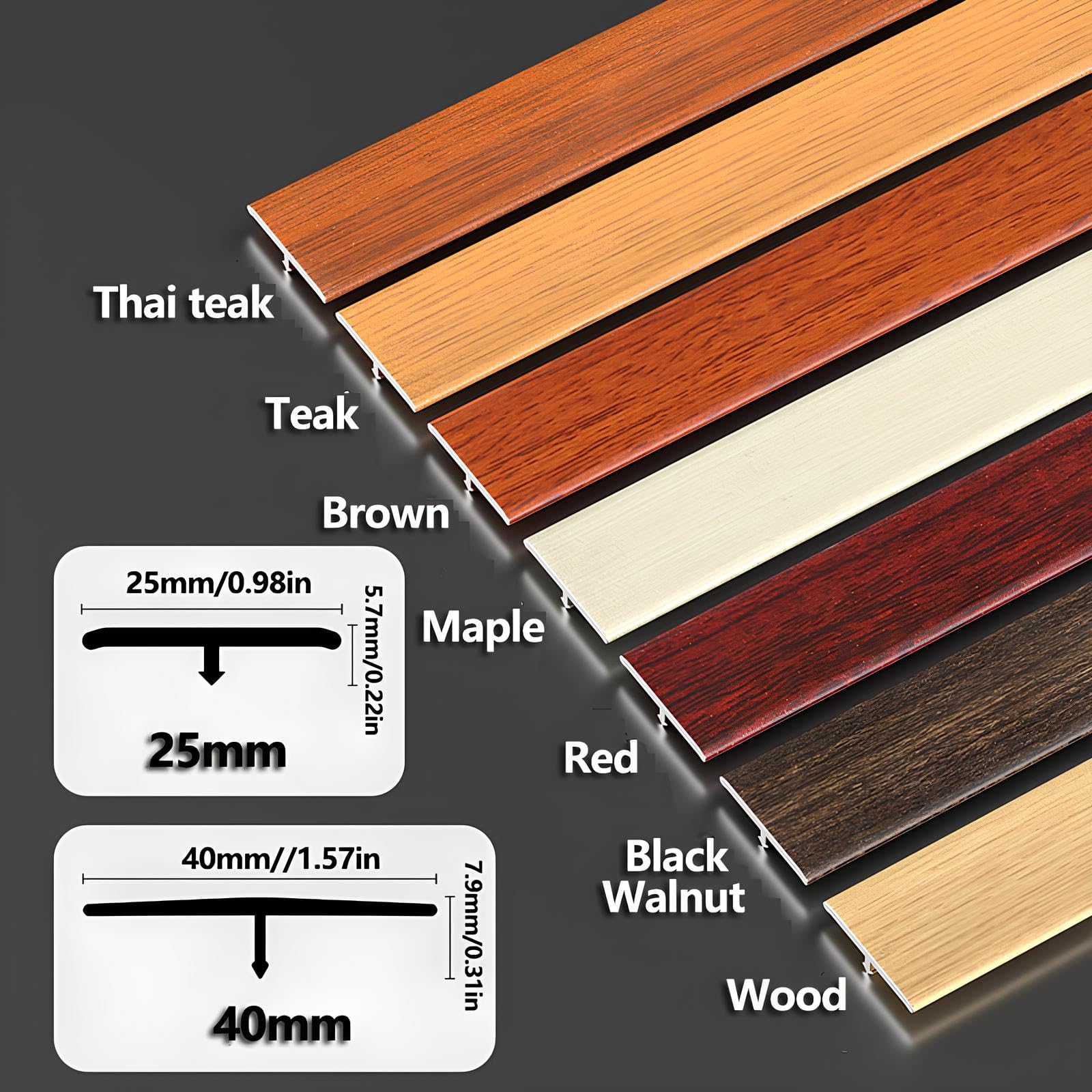 Striscia di Transizione per Pavimenti Profilo T in Alluminio | Striscia di Soglia Profilo di Transizione per Parquet Laminato e Piastrelle Facile Installazione(Thai teak,40mmx125cm)