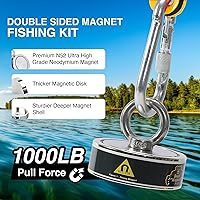 Vista 2 de Kit completo de pesca con imán de 1000 libras Kit de imán de pesca de doble cara con estuche Incluye imanes de neodimio N52 fuertes, cuerda
