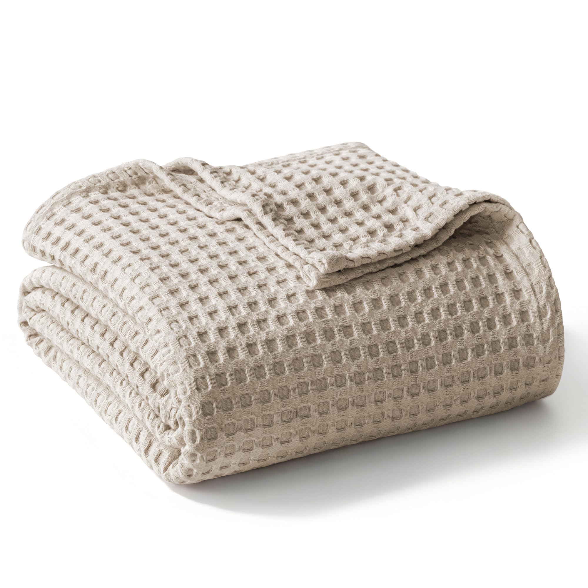 Exclusivo Mezcla Pre-Washed 100% Cotton Waffle Throw Blanket for Sofa, 330GSM Lightweight Breathable Summer Blankets, Soft and Cozy, Room Decor, Khaki, 130x150 CM