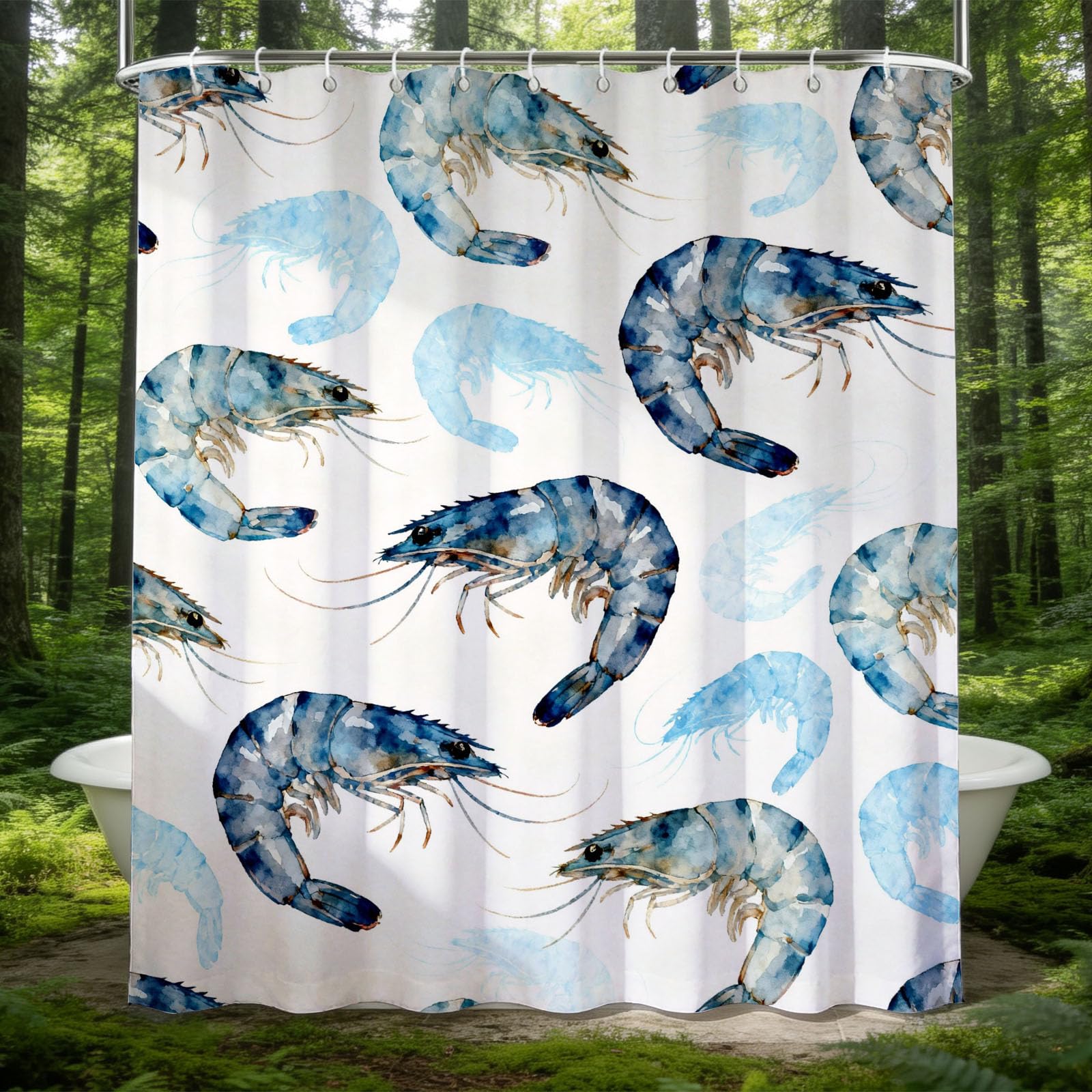 Hongduo 3D Shrimp Shower Curtain for Stalls Bathtubs Summer Style Bathroom Decor Shower Curtain Set Polyester Fabric Waterproof 200x200cm/79X79 Inch with Hooks