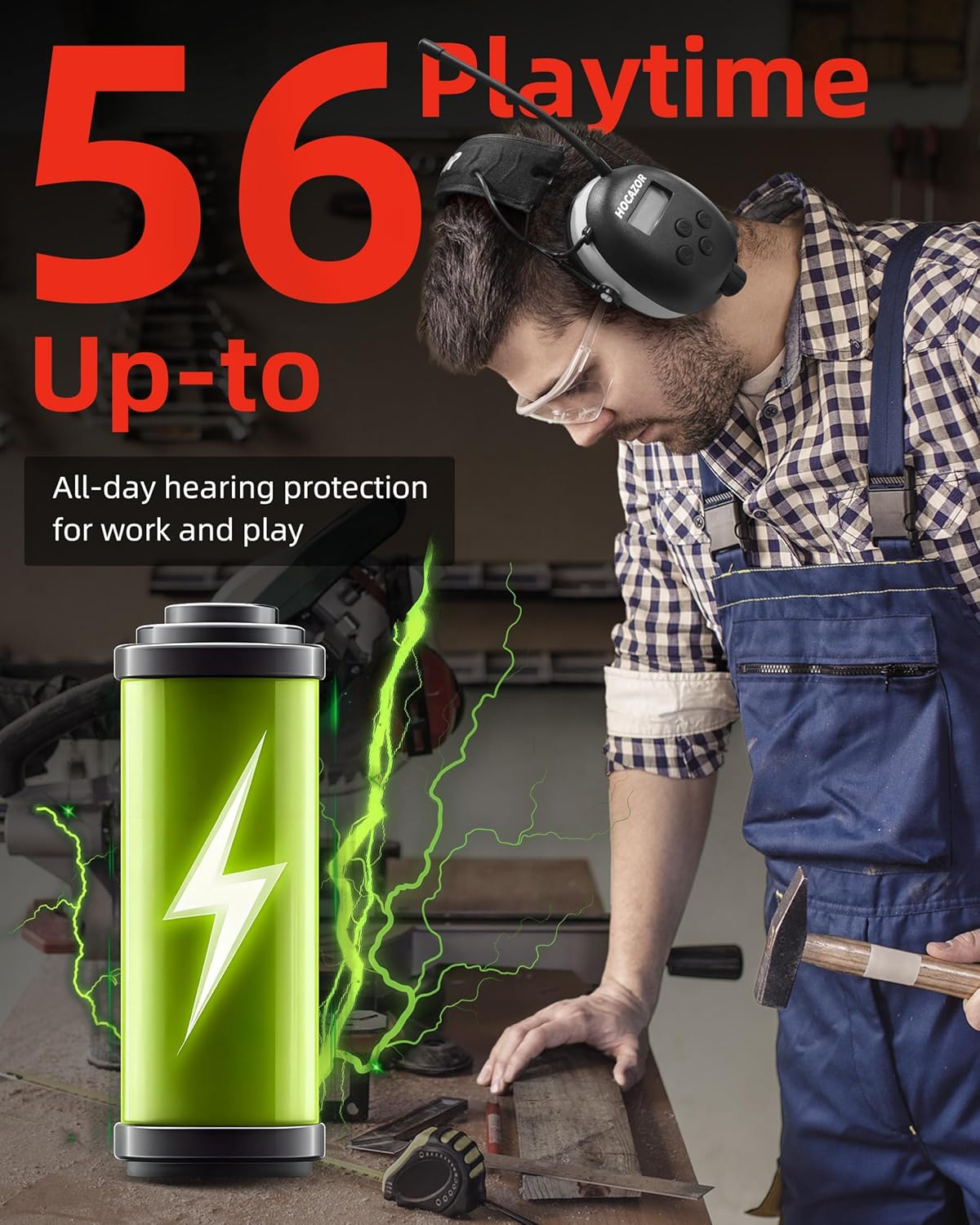 HP10 FM AM Radio Headphones with LCD Display, 30dB SNR Hearing Protection Safety Earmuffs for Mowing Work Shops, Grey - Image 2