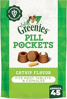 Greenies Feline Pill Pockets for Cats Natural Soft Cat Treats, Catnip Flavor, 1.6 oz. Pouch (45 Treats)