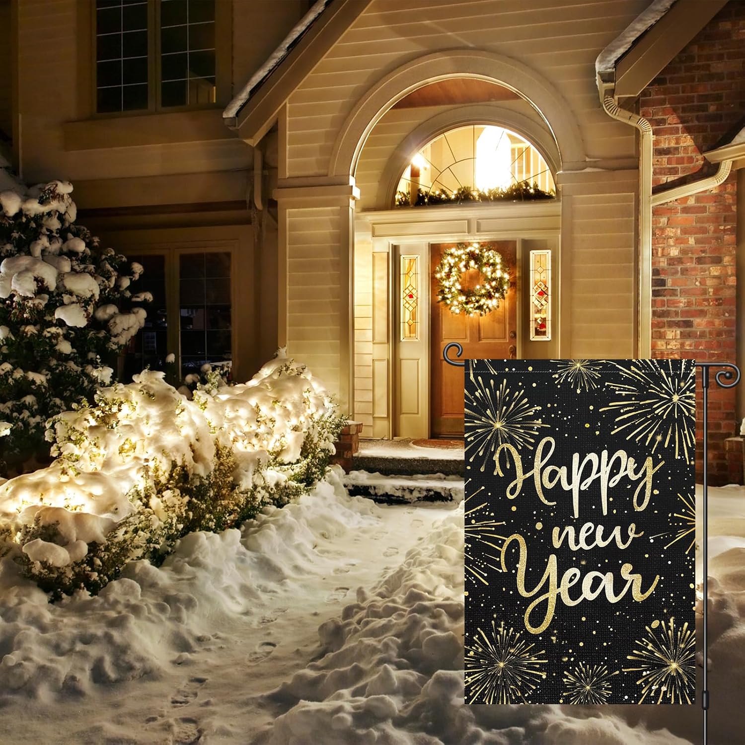 Louise Maelys New Year Garden Flag Firework Welcome 12x18 Inch Double Sided Winter Party Christmas Xmas Holiday Seasonal Small Burlap Yard Sign Outside Outdoor House Decoration - Image 3