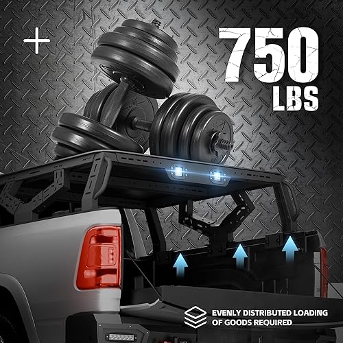 Vista 58 de Bastidores ajustables de 14.6 a 17.4 pulgadas de altura para caja de camioneta con 2 luces LED compatibles con Tacoma/Tundra/Silverado 1500/Sierra