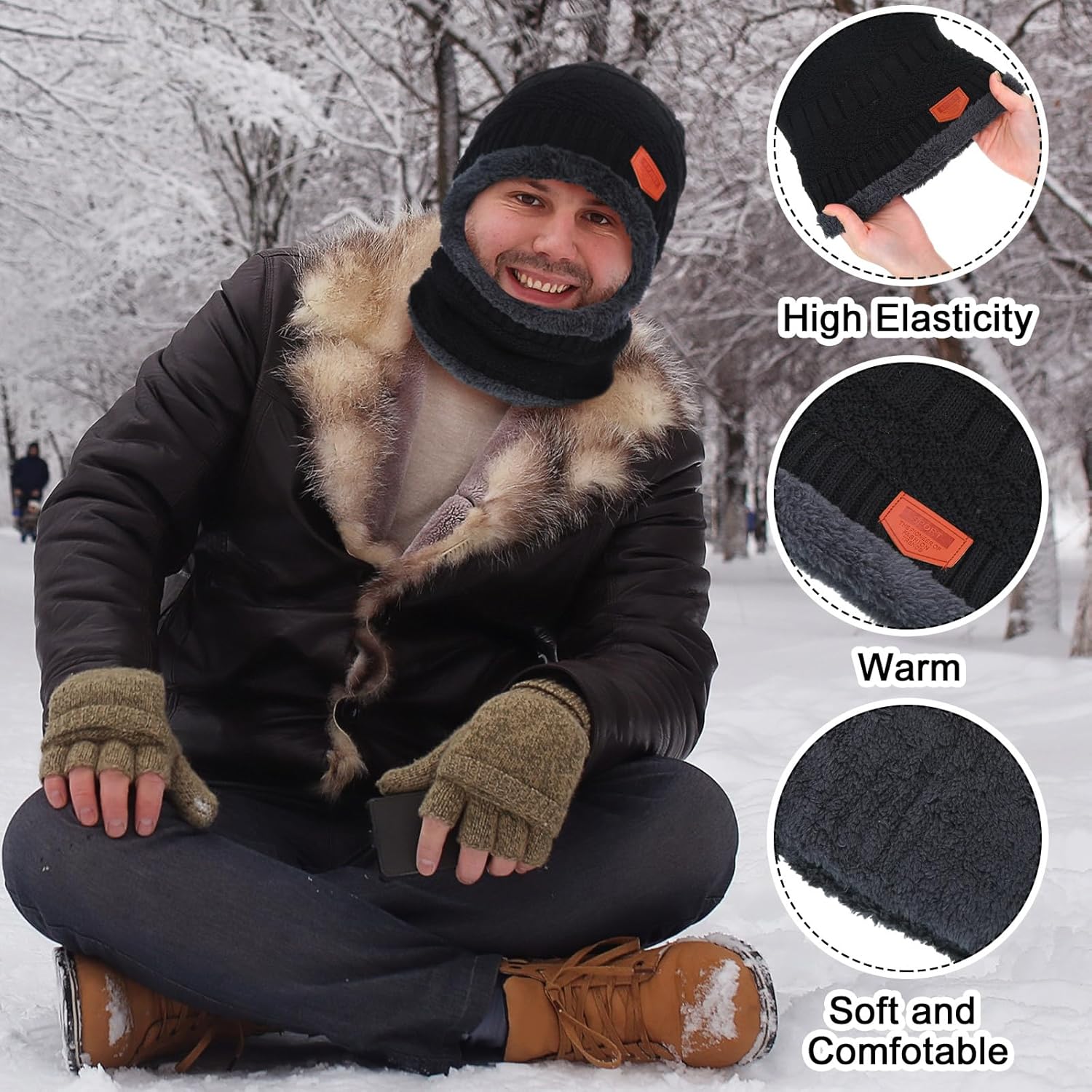 Suhine Homeless Care Package Supplies Bulk Winter Beanie Hat Fleece Neck Scarf Touch Screen Gloves Earmuffs for Men Women - Image 3