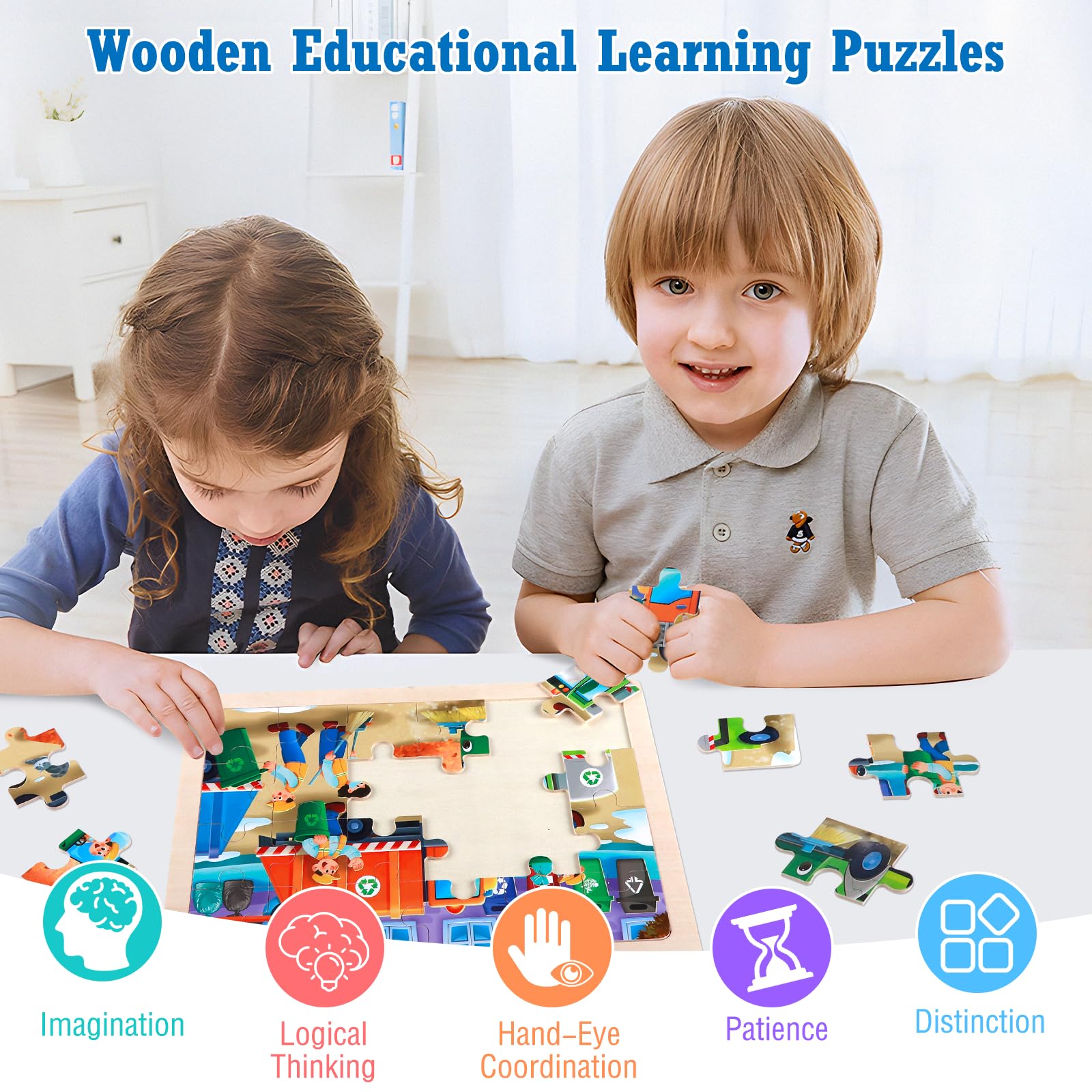 Juego de 4 Puzzle de Madera para Niños, Rompecabezas de 24 Piezas, Puzzle Juego de Coches de Juguete, Juguete Educativo para Infantiles de 3 4 5 6 años, Juguete de Regalo para Niña Niño