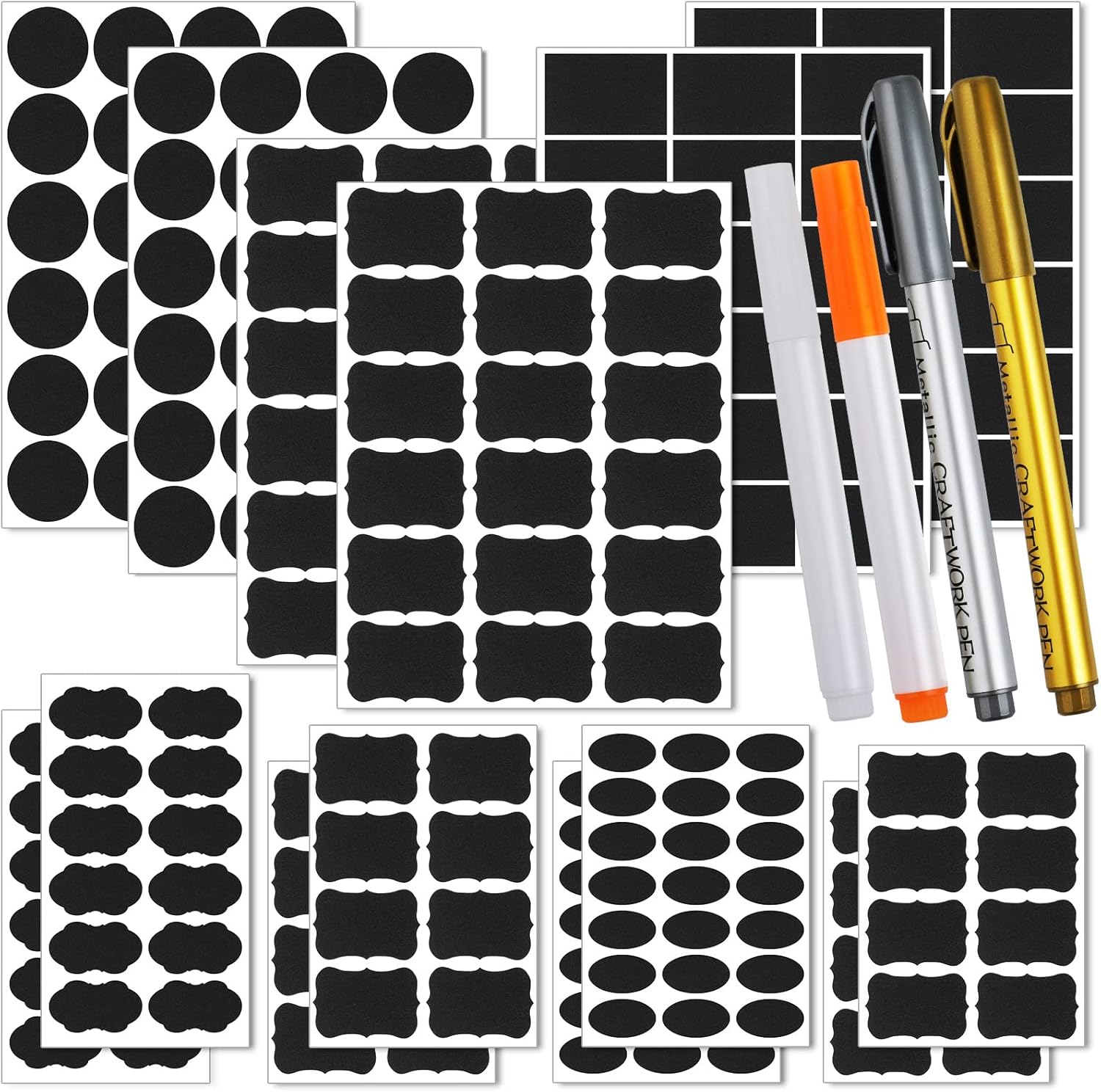 218 PCS Chalkboard Labels with 4 Pens, Erasable and Reusable Waterproof Blackboard Stickers Label for Decorating Mason Jars, Pantry, Home and Office, Scrapbooking