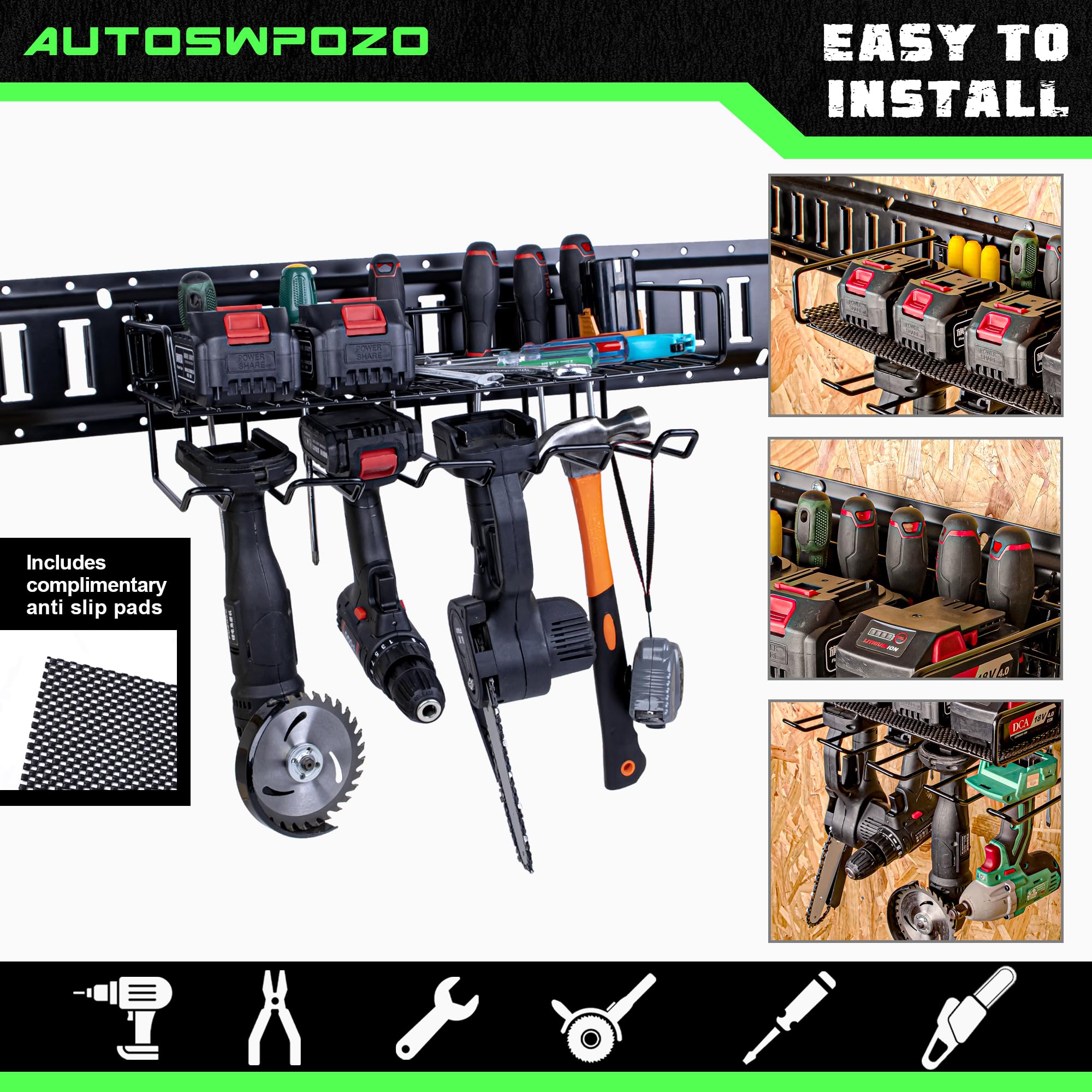 Track Tool Racks E-Track Power Tool Organizer, 2 Pack Heavy Duty Two Layer Metal Tool ...