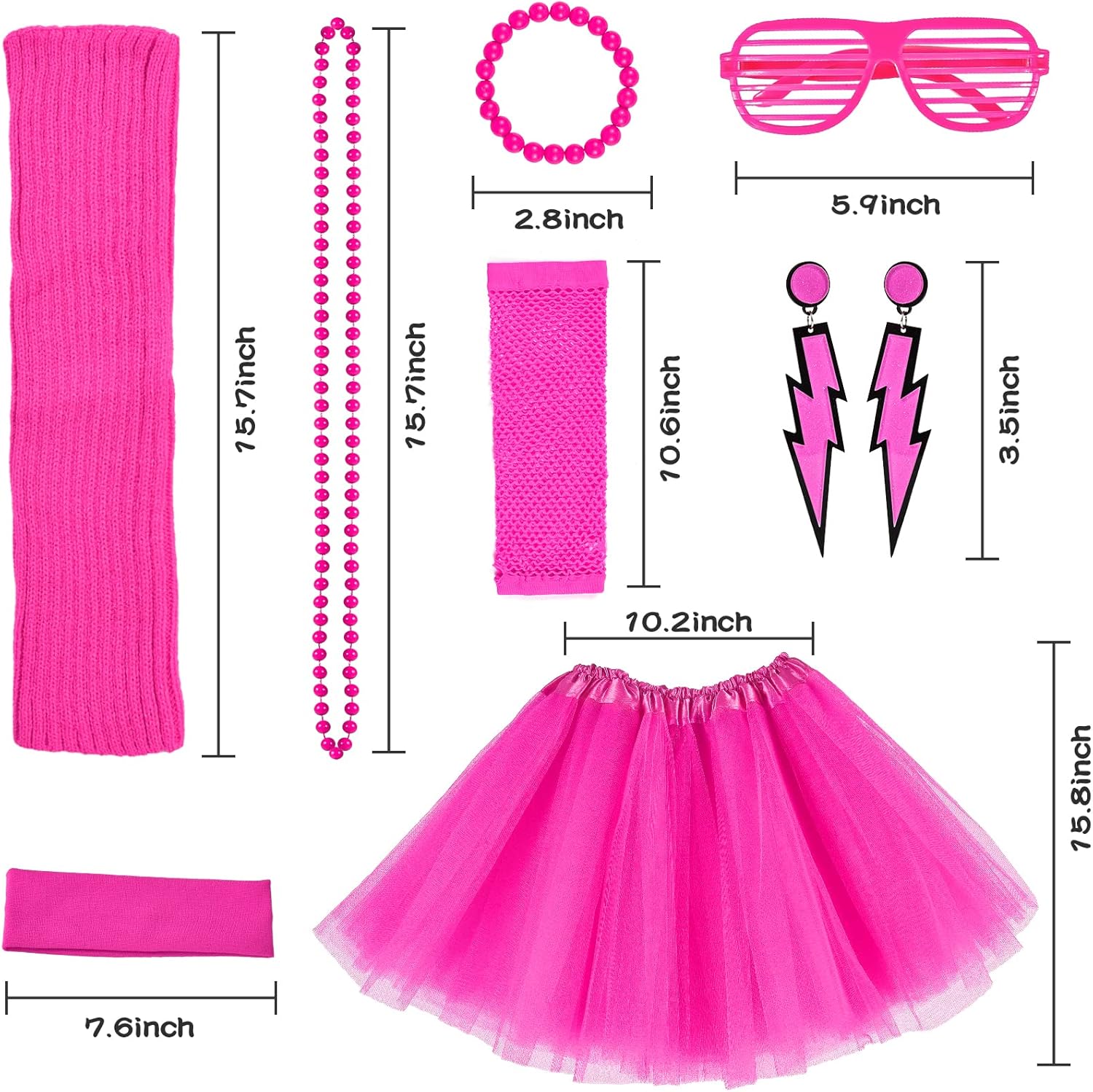 Latocos 14 Pcs 80s Costume Accessories T-Shirt Tutu Skirt Outfits Halloween Cosplay 1980s Theme Retro Party Girls - Image 6