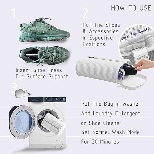 Miniatura 5 de Bolsa para lavadora de zapatos, bolsa de zapatos para lavar con árboles de zapatos ajustables, bolsa de zapatos para lavandería para 2 zapatos