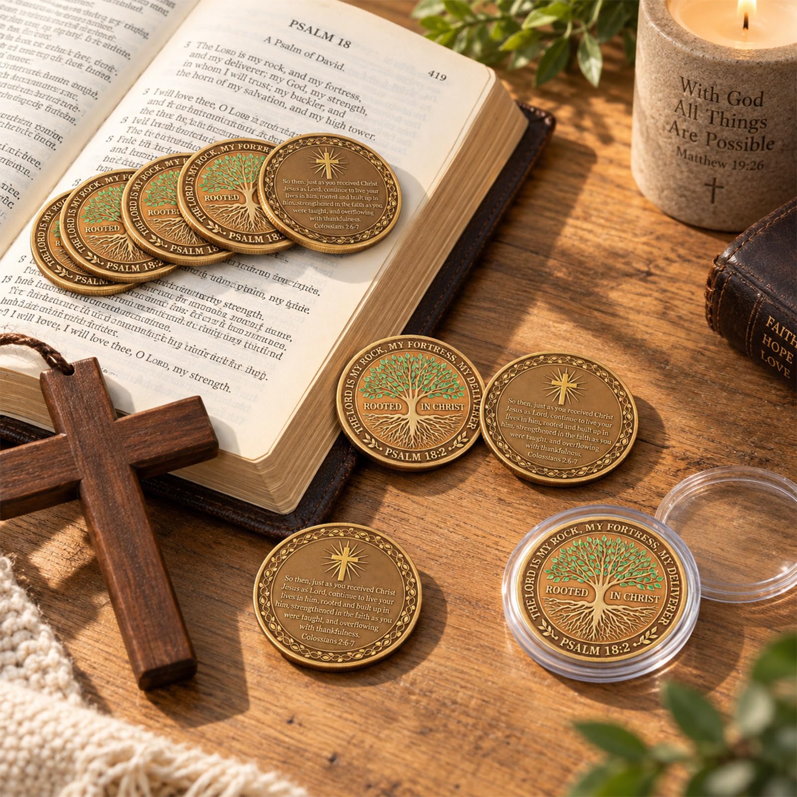 24 pezzi Christian Rooted in Christ Challenge Monete Bibbia Versi tascabili