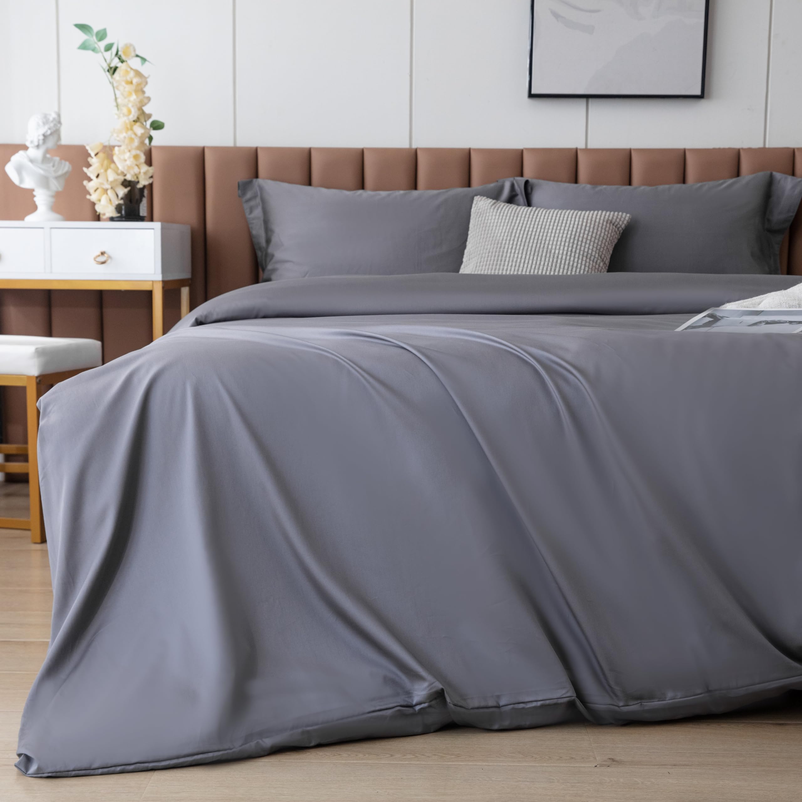 SeenWorld: 400 Thread Count 100% Egyptian Cotton Bed Sheet King Set Plain Gray, Soft Luxurious SATEEN, 6 PC Bedding Set Includes 1 Fitted...