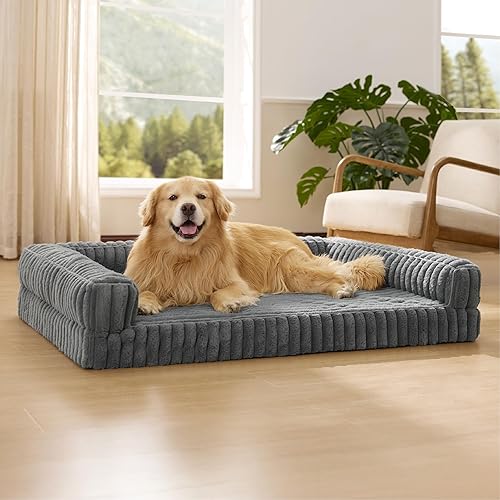 Miniatura 27 de Bedsure - Camas ortopédicas para perros extragrandes, cama impermeable de espuma viscoelástica XL para mascotas con laterales, sofá de espuma Camel
