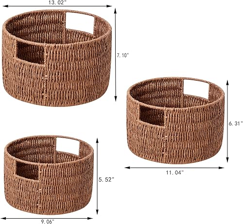 Miniatura 10 de Vagusicc Cesta de almacenamiento de mimbre, tejida a mano con jacinto de agua, cesta tejida redonda grande con asas, cestas de mimbre para