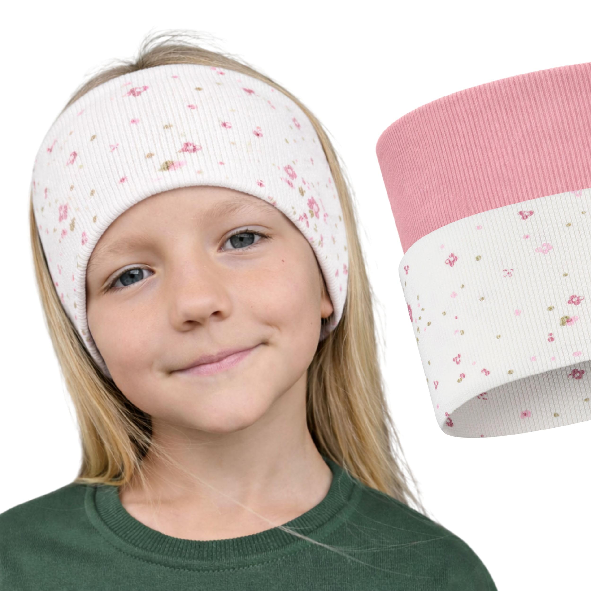 Bubalove - Set 2 x Stirnband kinder mädchen - Handgenähte Stirnbänder - Baby Haarband Baumwolle - schweißband für herbst und winter - 2-12 jahre - 2 Stück - Pfingstrose/Blümchen