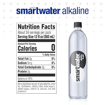 smartwater Alkaline Water 9+Ph, Vapor Distilled Premium Water, 33.8 Fl Oz (Pack Of 6)
