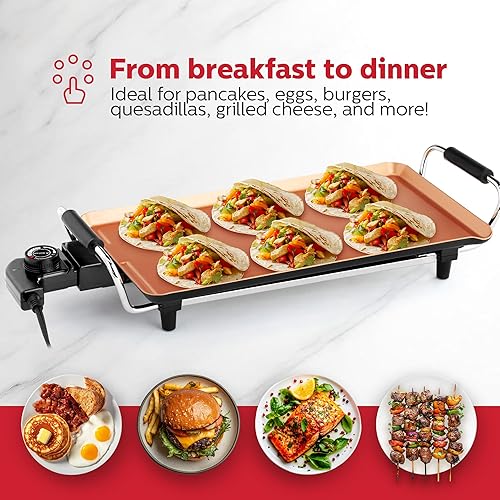 Miniatura 8 de Holstein Housewares Plancha eléctrica de 16 pulgadas, revestimiento antiadherente Healthy-Eco y sin humo, gran superficie de cocción para hacer